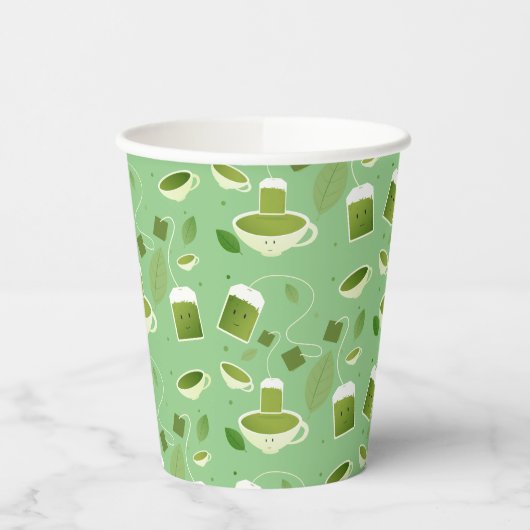 Gepatterde groene thea Teacup Bag Leaves Papieren Bekers (Links)