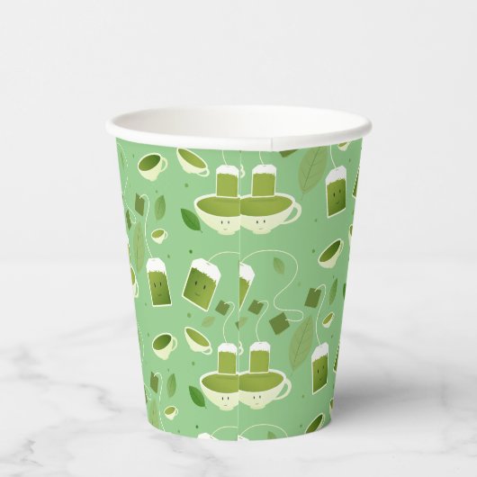 Gepatterde groene thea Teacup Bag Leaves Papieren Bekers (Rechts)