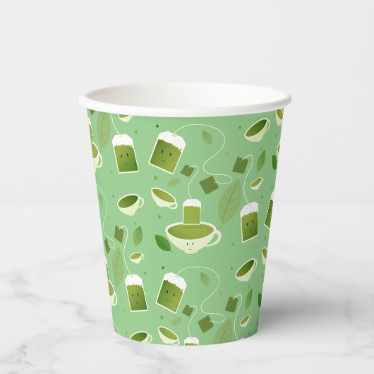 Gepatterde groene thea Teacup Bag Leaves Papieren Bekers (Voorkant)