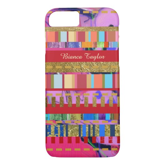 gepatterde . kleurrijke strepen op roze giraal Case-Mate iPhone case (Achterkant)