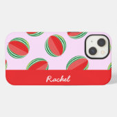 Gepatternde plakjes watermeloen op roze iPhone hoesje (Achterkant horizontaal)