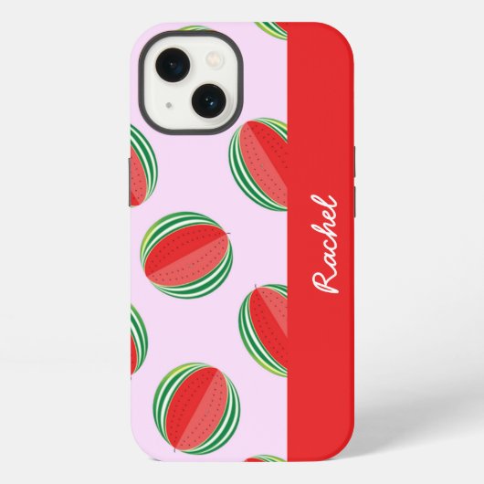 Gepatternde plakjes watermeloen op roze iPhone hoesje (Achterkant)