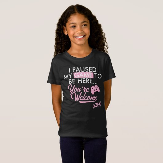 Gepauzeerd Spel Pastel Roze Girly Slogan Gamer Gir T-shirt (Voorkant volledig)