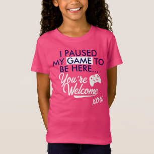 Gepauzeerd spel Witte Schattigee Slogan Gamer Girl T-shirt