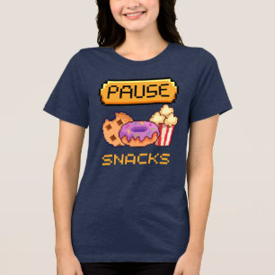 Gepauzeerd voor Snacks Funny Gamer Pixel Art Desig Tri-Blend Shirt