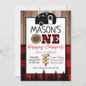 Gepegolde rode en zwarte Eentje Happy Camper Boys Kaart (Voorkant)