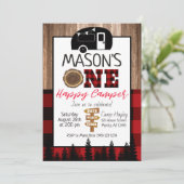 Gepegolde rode en zwarte Eentje Happy Camper Boys Kaart (Staand voorkant)