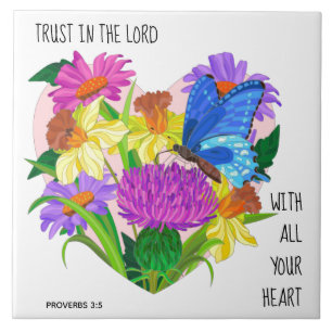 Gepeilde bloemen in het hart, Verse van Proverbs 3 Tegeltje