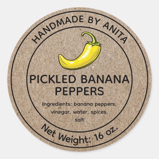 Gepekelde Banaan Peppers Jar Label Kraft Theme (Voorkant)