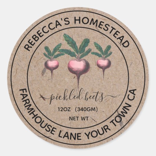 Gepelde Bieten Kraft Papier Inmaakpot Etiketten (Voorkant)