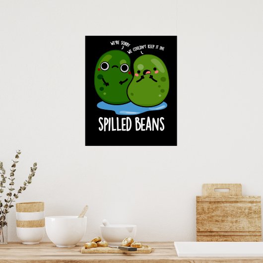 Gepelde bonen Funny Veggie Bean Pun Dark BG Poster (Keuken)