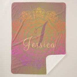 Gepelde monogram Mandala met aardtoon Sherpa Deken