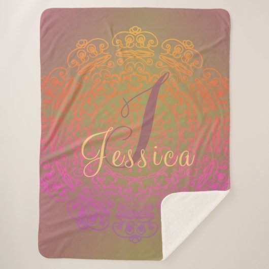 Gepelde monogram Mandala met aardtoon Sherpa Deken (Voorkant)