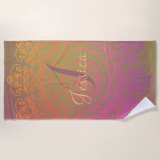 Gepelde monogram Mandala met aardtoon Strandlaken (Voorkant)