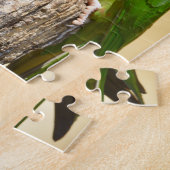 Gepelde parkiet op houten paal Postkaart Vierkante Legpuzzel (Zijkant)