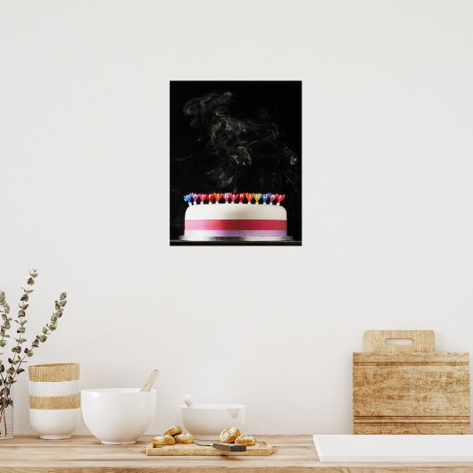 Gepelde taart met roken gesmolten gelukkige verjaa poster (Keuken)