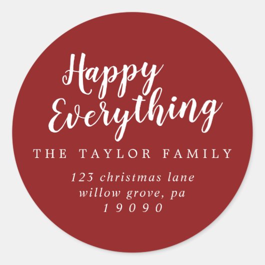 Gepenseelde rode, gelukkige terugkeer adres ronde sticker (Voorkant)