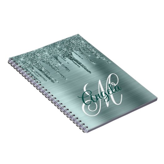 Gepenselde Folie Glitter Drip Fancy monogram Notitieboek (Rechterzijde)