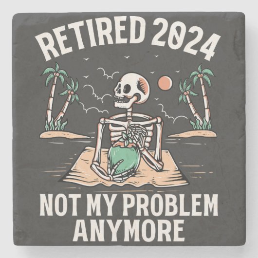 Gepensioneerd 2024 Mijn probleem niet meer, meer p Stenen Onderzetter (Voorkant)