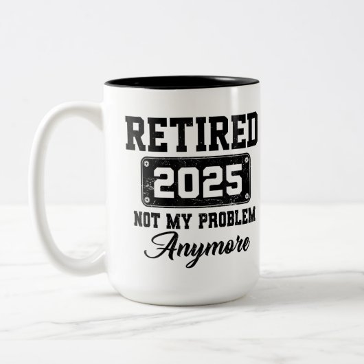 Gepensioneerd 2025 niet meer mijn probleem tweekleurige koffiemok (Links)