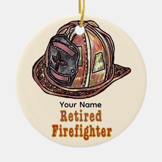 Gepensioneerd brandweerman keramisch ornament (Voorkant)