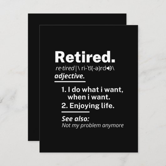 gepensioneerd. definitie grappige pensionering aankondiging (Voorkant / Achterkant)