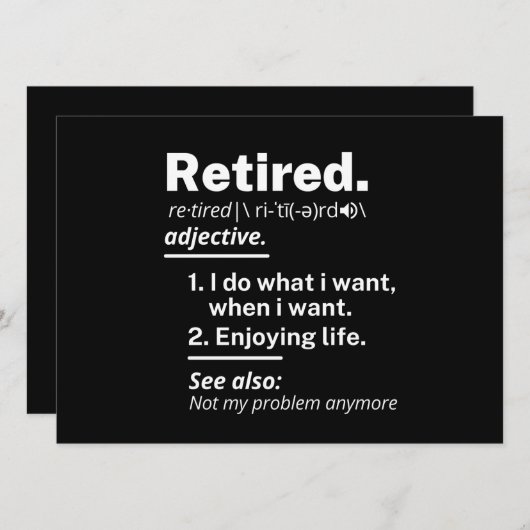 gepensioneerd. definitie grappige pensionering menu (Voorkant / Achterkant)