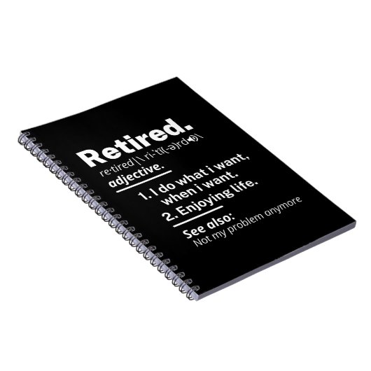 gepensioneerd. definitie grappige pensionering notitieboek (Rechterzijde)