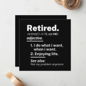 gepensioneerd. definitie grappige pensionering notitiekaartje (Voorkant / Achterkant in situ)