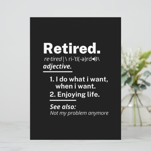 gepensioneerd. definitie grappige pensionering save the date (Staand voorkant)