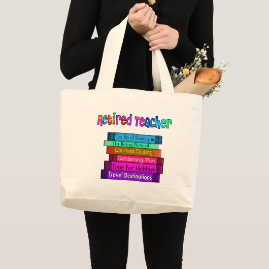 Gepensioneerd docent Gifts Stack of Books Design Grote Tote Bag (Voorkant (product))