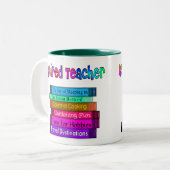 Gepensioneerd docent Gifts Stack of Books Design Tweekleurige Koffiemok (Voorkant links)
