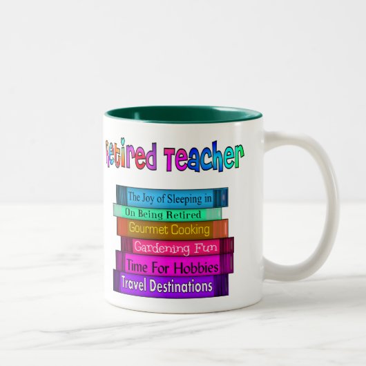 Gepensioneerd docent Gifts Stack of Books Design Tweekleurige Koffiemok (Rechts)