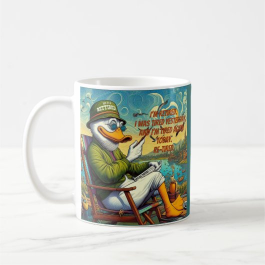 Gepensioneerd en ontspannen koffiemok (Links)