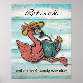 Gepensioneerd Flamingo leesboek met tropische Drin Poster