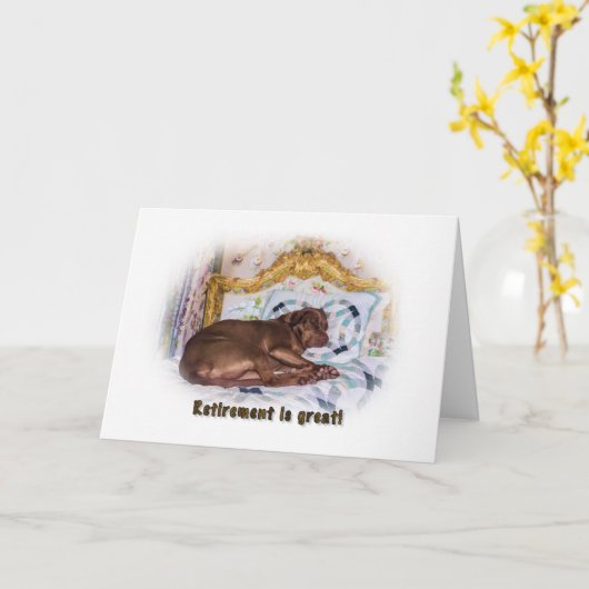 Gepensioneerd, gefeliciteerd, slapende hond, Kaart (Gele Bloem)