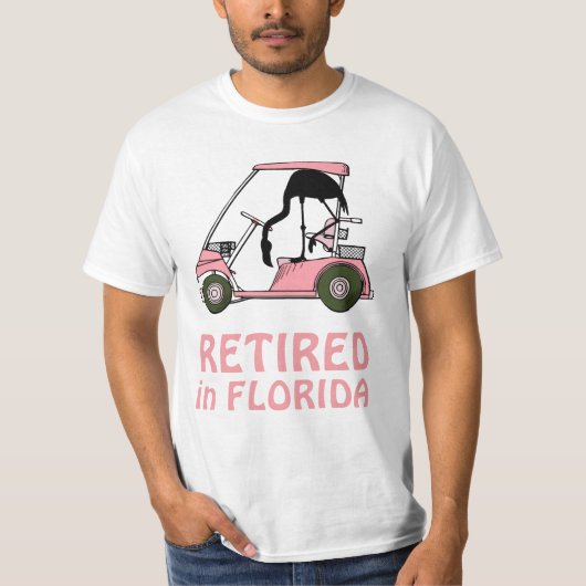 Gepensioneerd in Florida Funny Golf Cart en Flamin T-shirt (Voorkant)