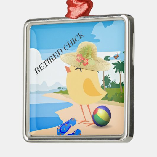 GEPENSIONEERD KUIKEN: Kuiken op het strand Metalen Ornament (Links)