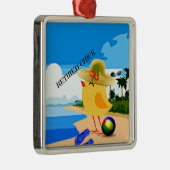 Gepensioneerd kuiken op het strand Ceramic Ornamen Metalen Ornament (Rechts)