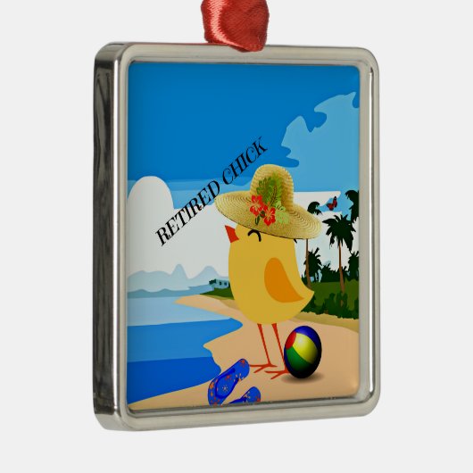 Gepensioneerd kuiken op het strand Ceramic Ornamen Metalen Ornament (Rechts)