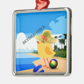 Gepensioneerd kuiken op het strand Ceramic Ornamen Metalen Ornament (Links)