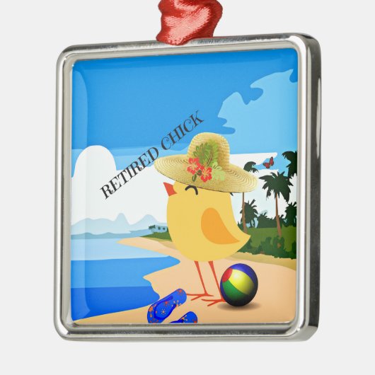 Gepensioneerd kuiken op het strand Ceramic Ornamen Metalen Ornament (Links)