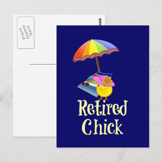 Gepensioneerd Kuiken - Witte Tekst op Donkere Acht Briefkaart (Voorkant / Achterkant)