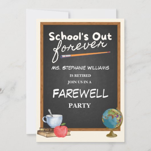 Gepensioneerd leraar schoolbord afscheidsfeest kaart (Voorkant)