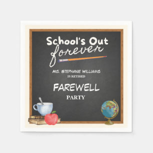 Gepensioneerd leraar schoolbord afscheidsfeest servet