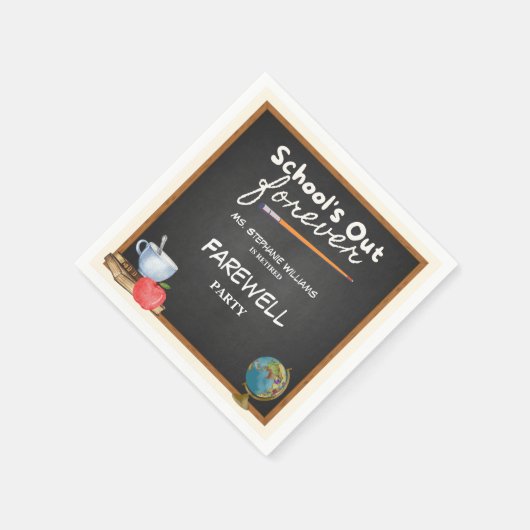 Gepensioneerd leraar schoolbord afscheidsfeest servet (Hoek)