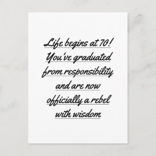 Gepensioneerd leven begint op 70, 70e verjaardag briefkaart
