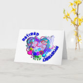 Gepensioneerd Librarian Artsy Retro Blue Heart Kaart (Gele Bloem)