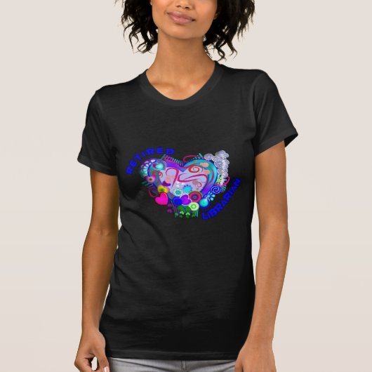 Gepensioneerd Librarian Artsy Retro Blue Heart T-shirt (Voorkant)