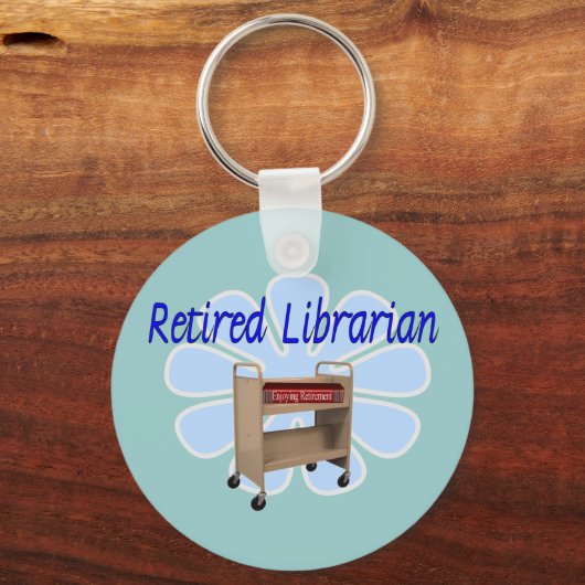 gepensioneerd Librarian Book Cart Design Sleutelhanger (Voorkant)